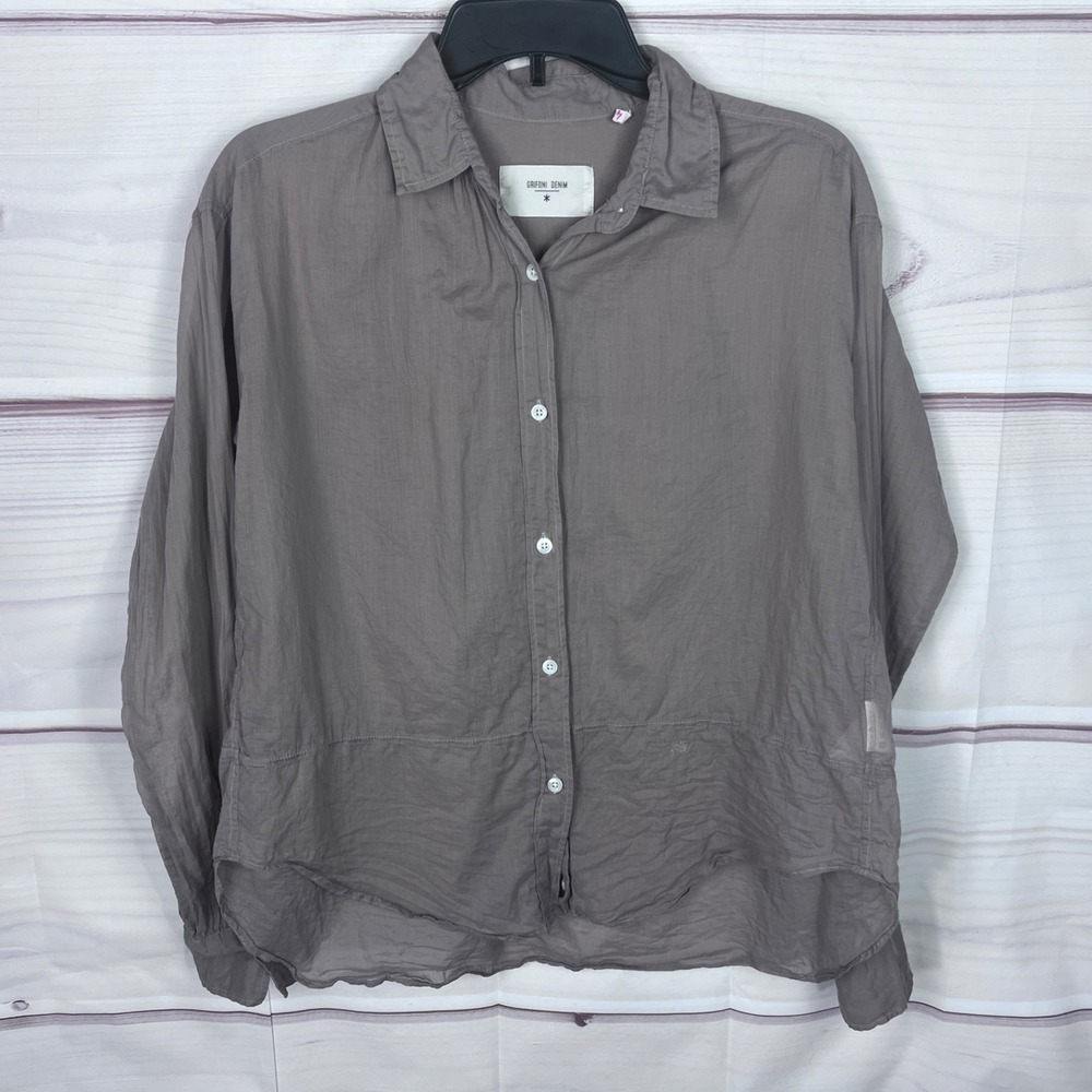 Mauro Grifoni Denim Top Womens IT 46 US 10 Brown Button Up Shirt Long Sleeve